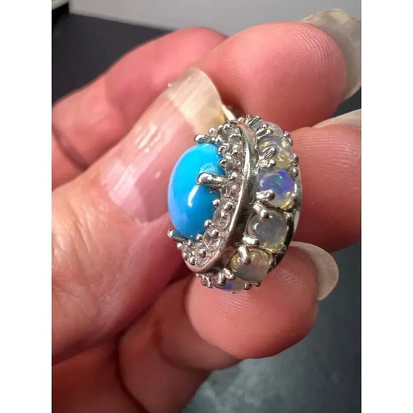 New Opal and turquoise halo pendant and chain necklace - Picture 11 of 11